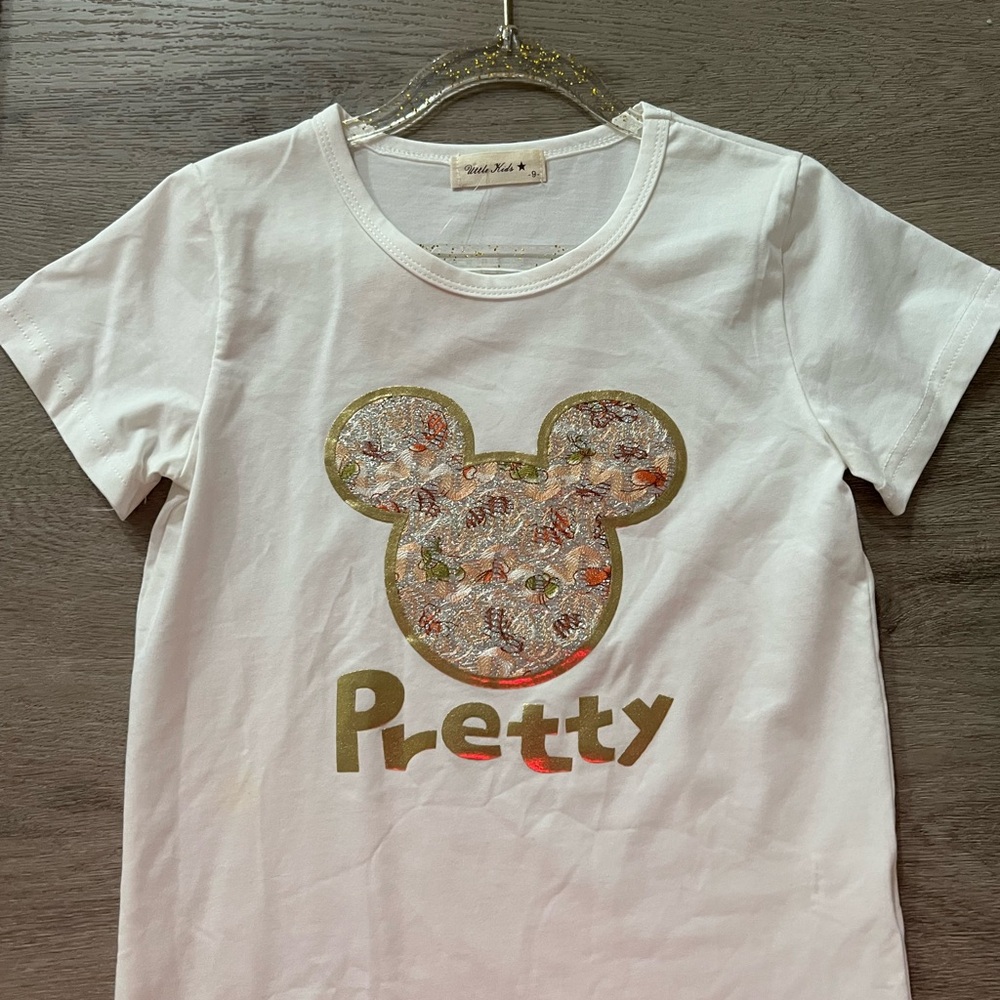 White Kids T-Shirt with Gold and Red Design